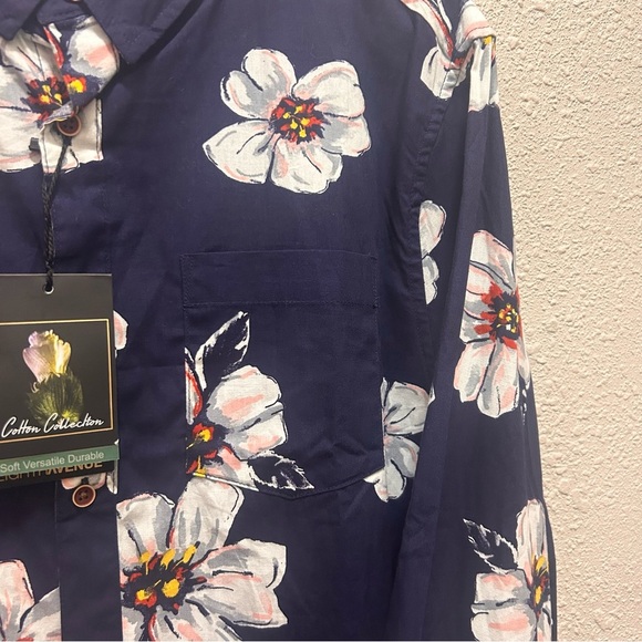 Eighth Avenue Long Sleeve Navy and Floral Men’s Button-Up Shirt Size L NWT - Picture 5 of 7